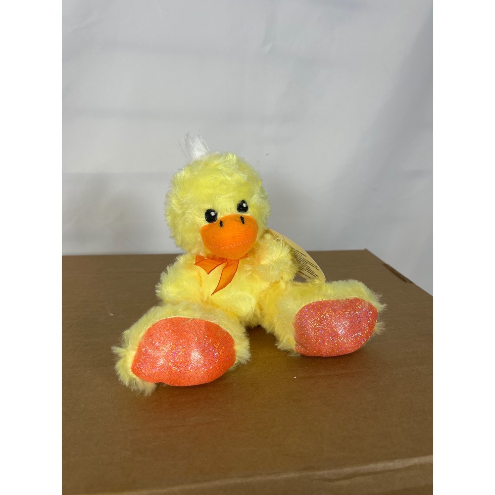 Fuzzy Friends Yellow Duckling Plush Stuffed Animal Glitter Feet 284198-08514-008